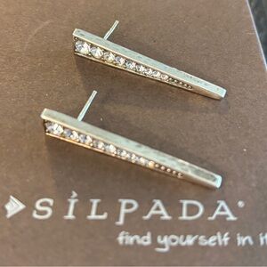 Silpada Silver Bar Earrings with Clear Crystal Accents